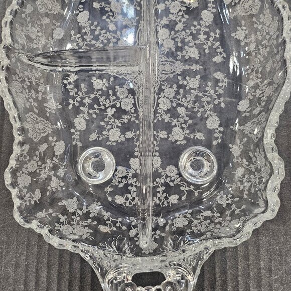 Vintage Cambridge 4 Toed 3 Part Celery Relish Dish in Rose Point Clear Pattern # - Picture 3 of 12